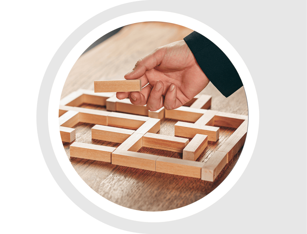 arranging wooden blocks